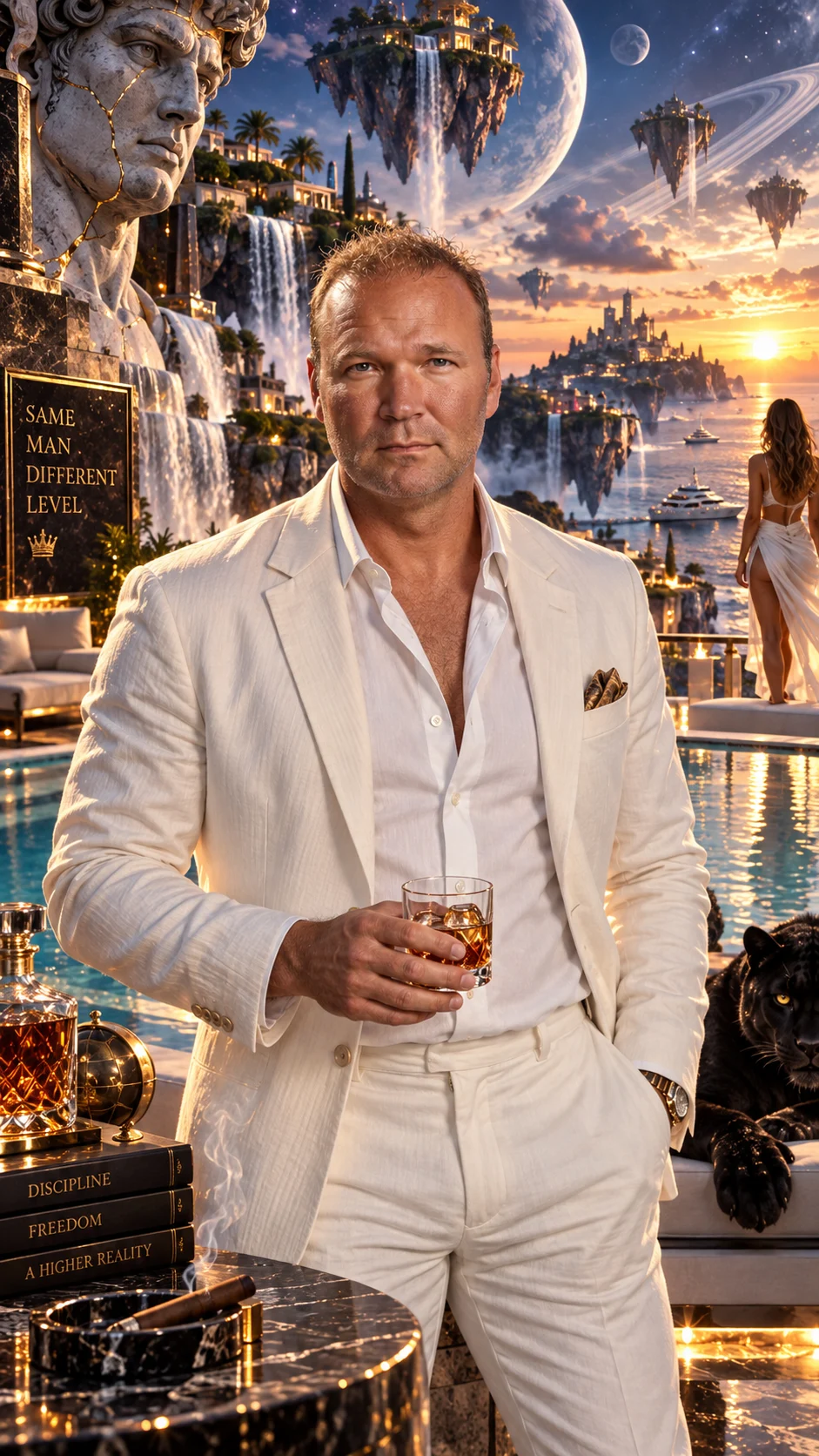 WINK in an elegant white suit